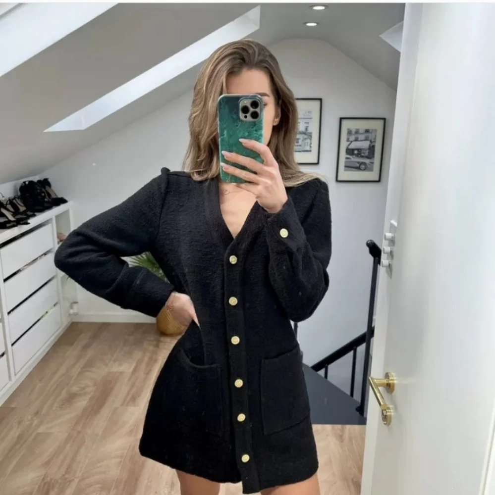 Zara * Textured Tweed Black Blazer Dress - Picture 5 of 10